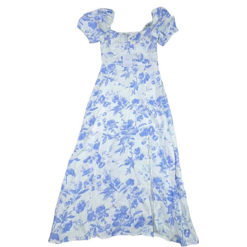 & OTHER STORIES Blue White Floral Maxi Dress Linen Size 4 Cottagecore NEW